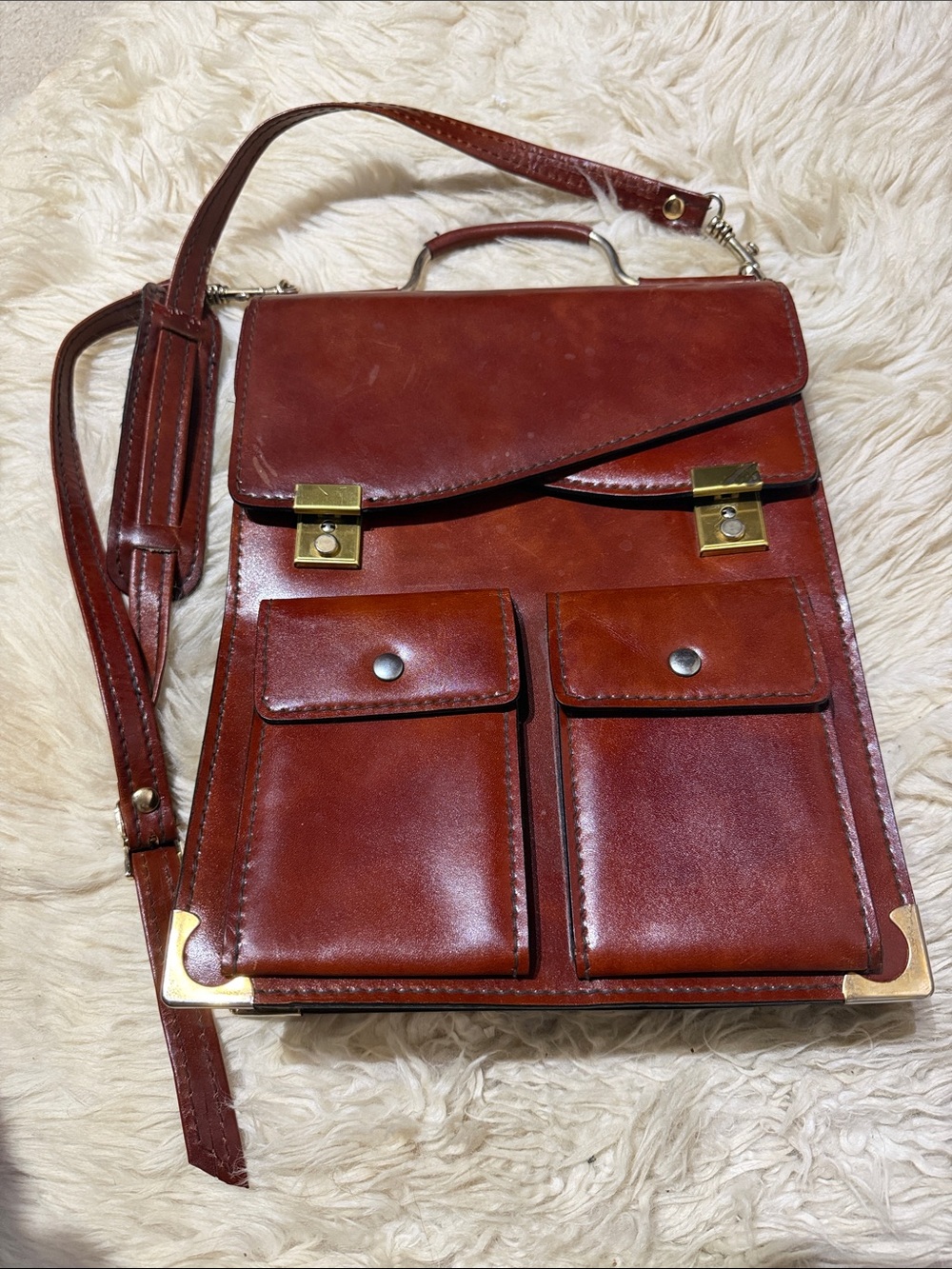 Genuine Leather Classic Men's Leather Satchel in Brown 13.5x10x4
